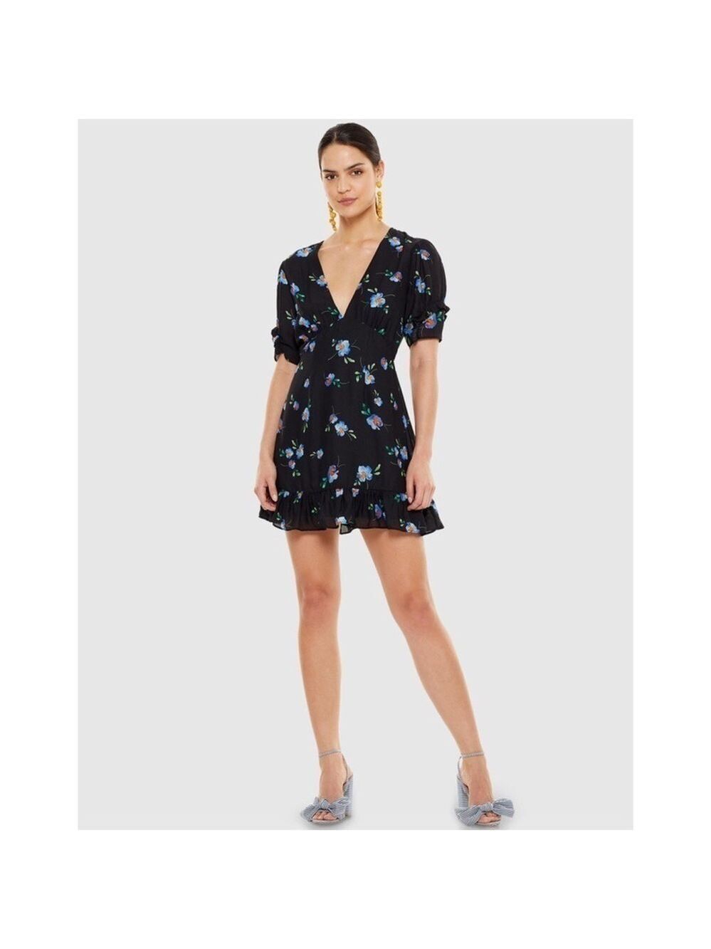 TALULAH Azure Flounce Plunge Neck Mini Dress